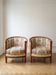 2 Cabriolet armchairs in solid carved cherry wood – Floral fabric upholstery – Classic style
