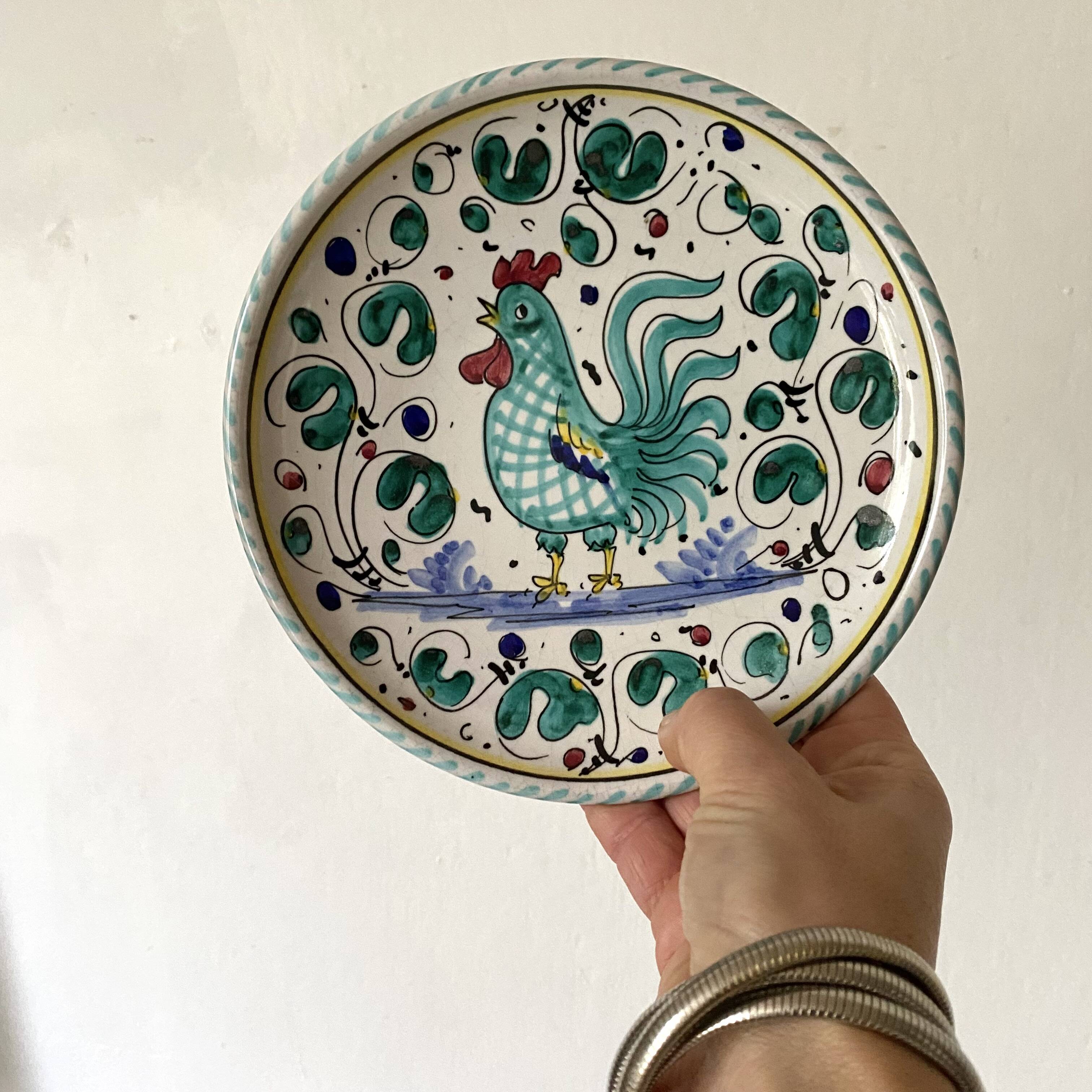 Rooster decorative plate Deruta Italy