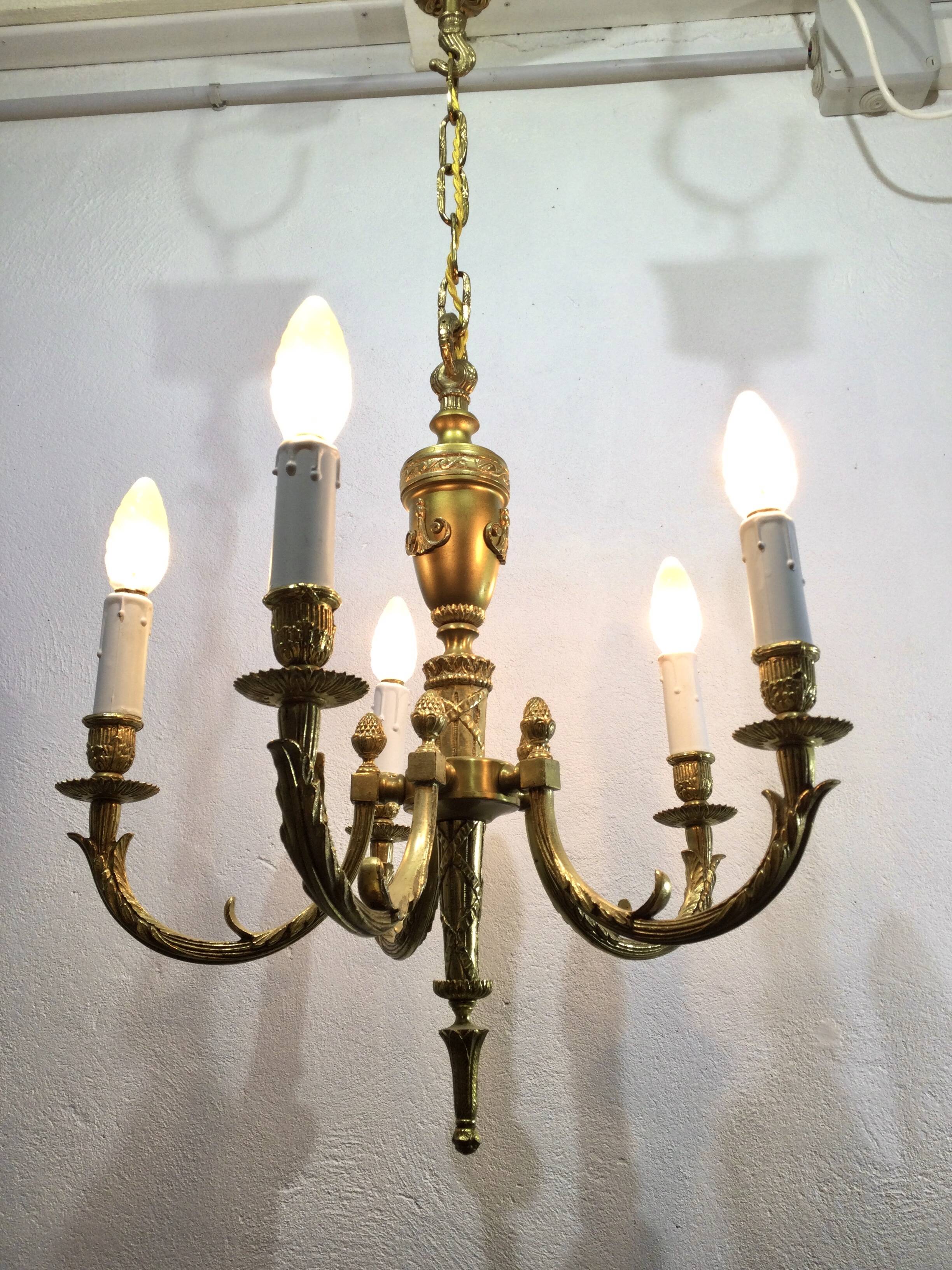 Louis XVI Bronze Chandelier 5 Lights