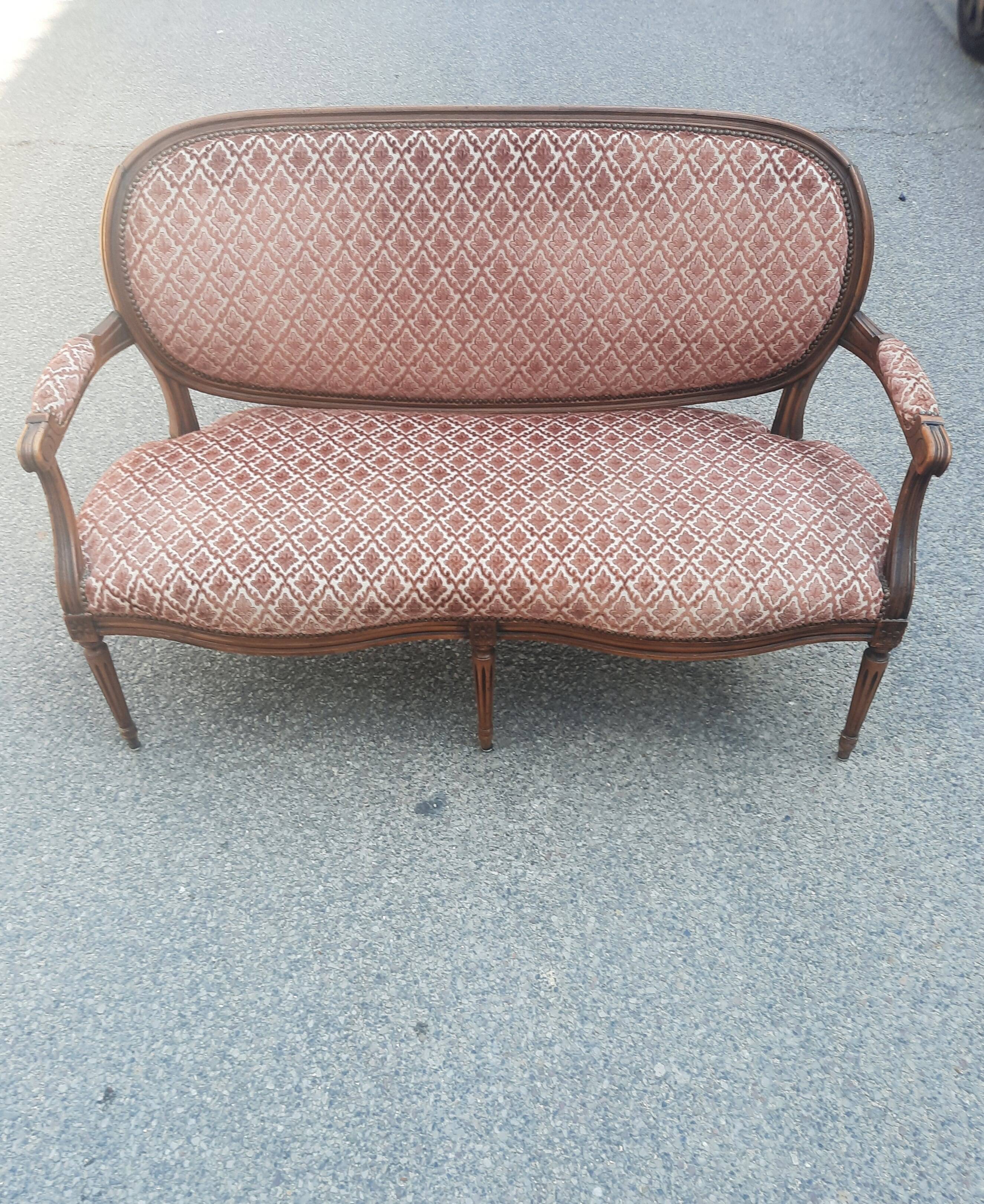 Louis XVI style sofa in natural wood