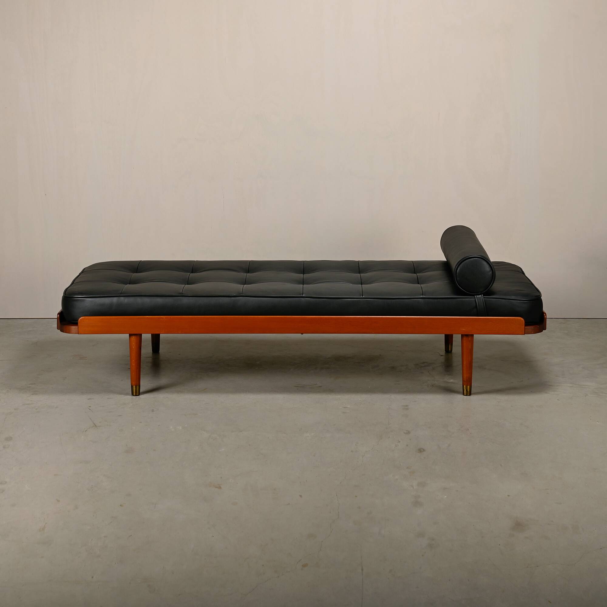 Scandinavian Daybed in Teak and Black Leather attributed to Horsens Møbelfa