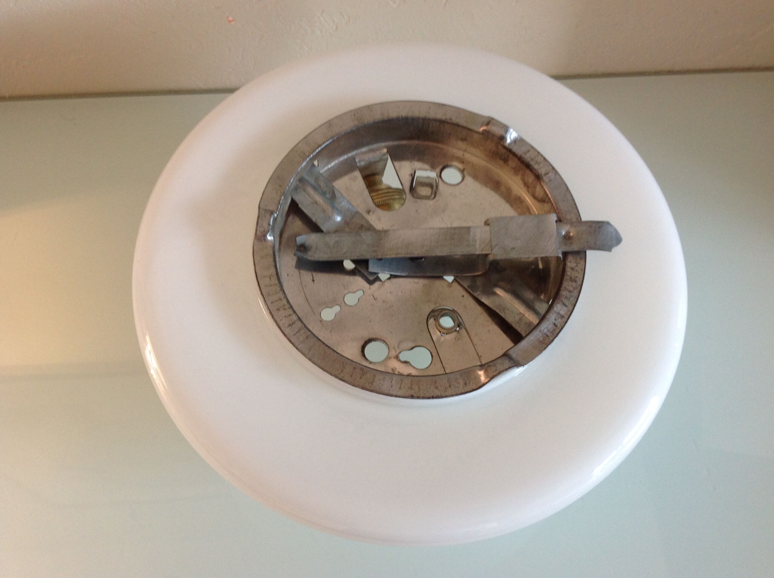 Half moon ceiling lamp in vintage white opaline 60s-70s