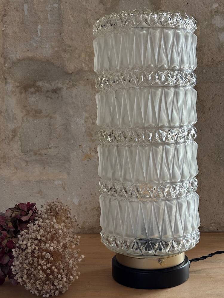 Vintage pressed glass column table lamp