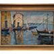 French Impressionist Painting with Harbor View signed Etienne, 1920/30s