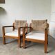 Pair of oak and straw armchairs, reconstruction style