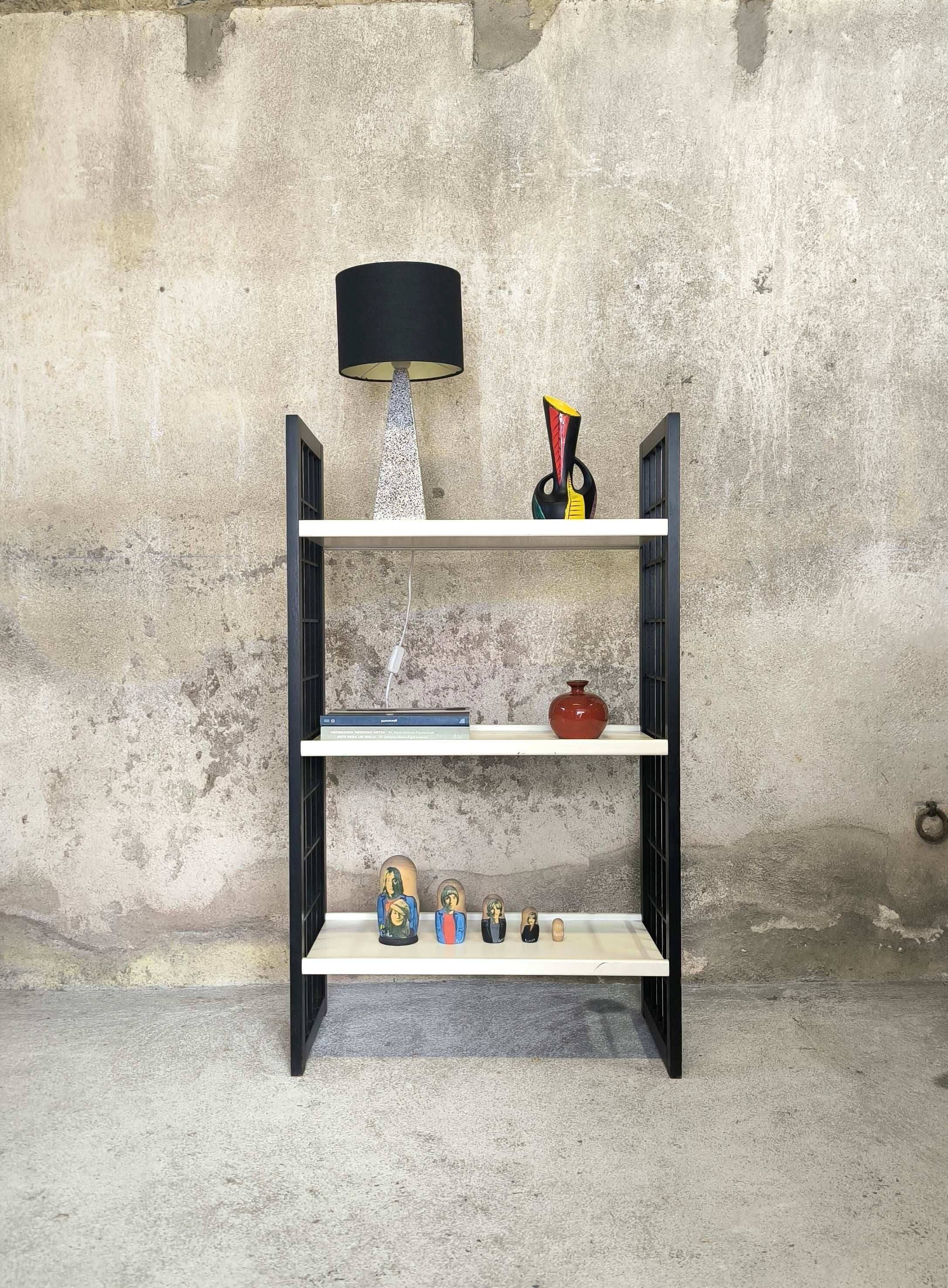 Vintage shelf in black and white wood