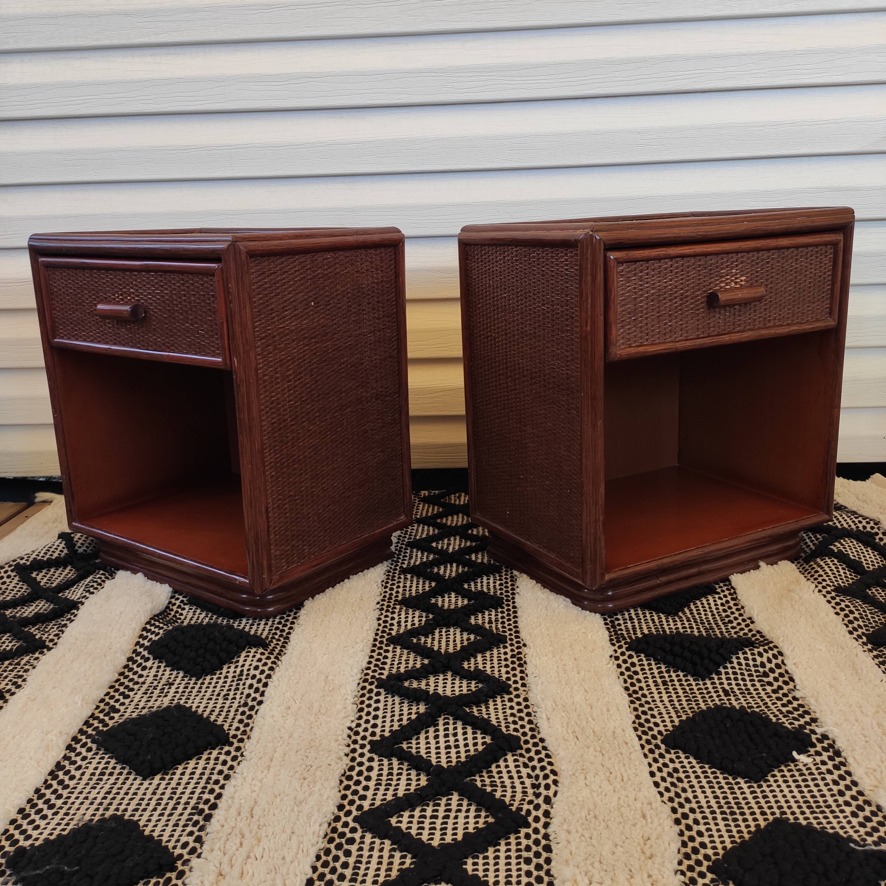 Pair of rattan bedside tables