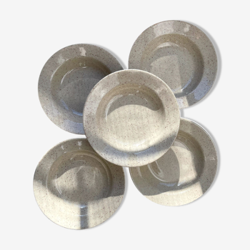 Set of 5 hollow plates in grey speckled sandstone