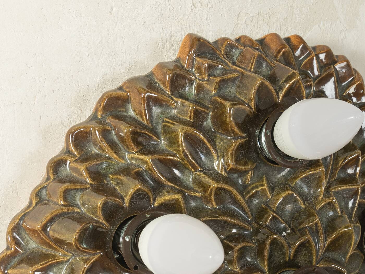 1970s Ceramic Wall Lamp with Floral Ornamentation