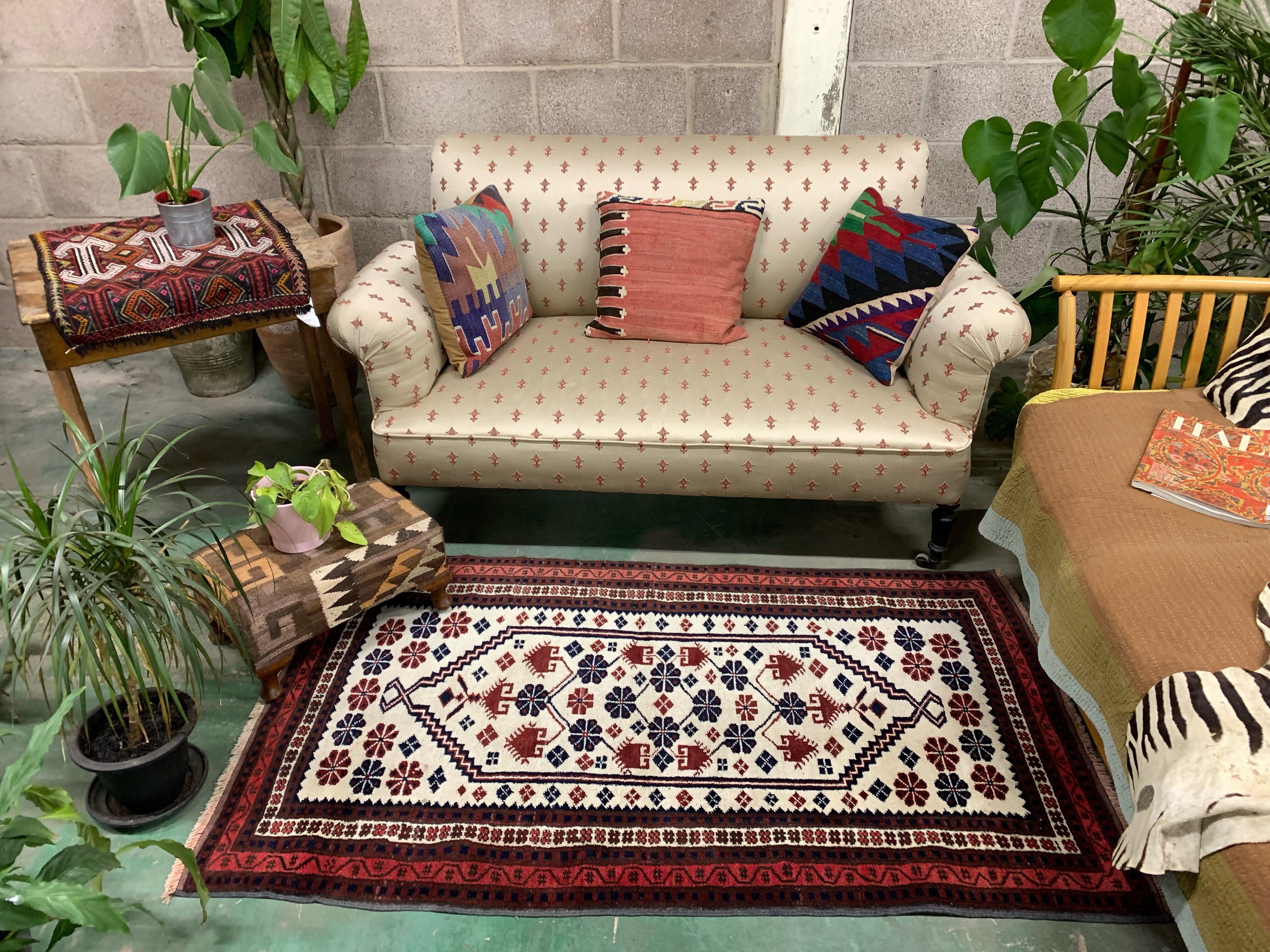 Old Turkish Rug Oriental 160x92 cm vintage tribal carpet, Red and Blue