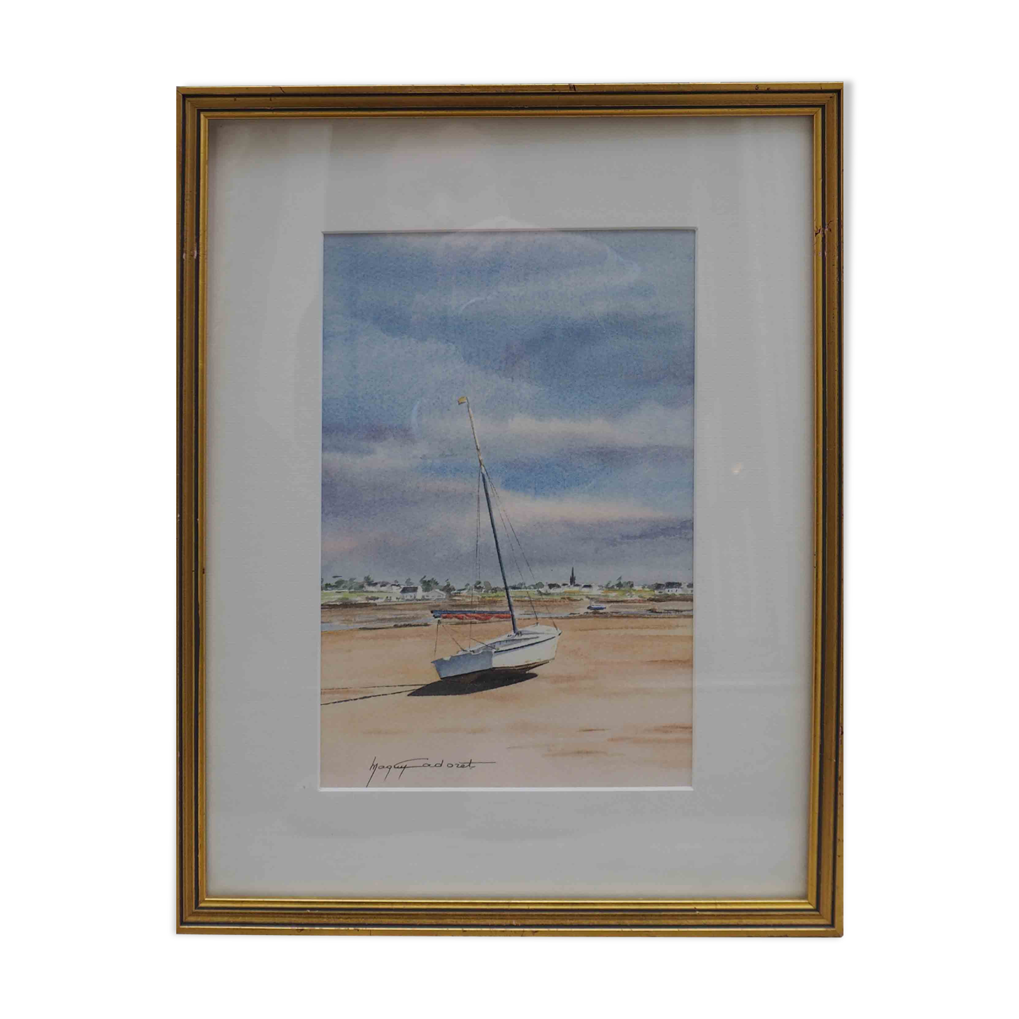 Painting watercolor "Voilier à du Po Cove" (Morbihan) by Mr Caboret-Lessard