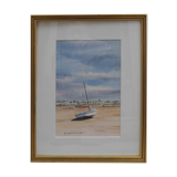 Painting watercolor "Voilier à du Po Cove" (Morbihan) by Mr Caboret-Lessard