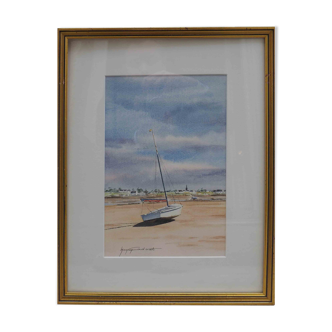 Painting watercolor "Voilier à du Po Cove" (Morbihan) by Mr Caboret-Lessard