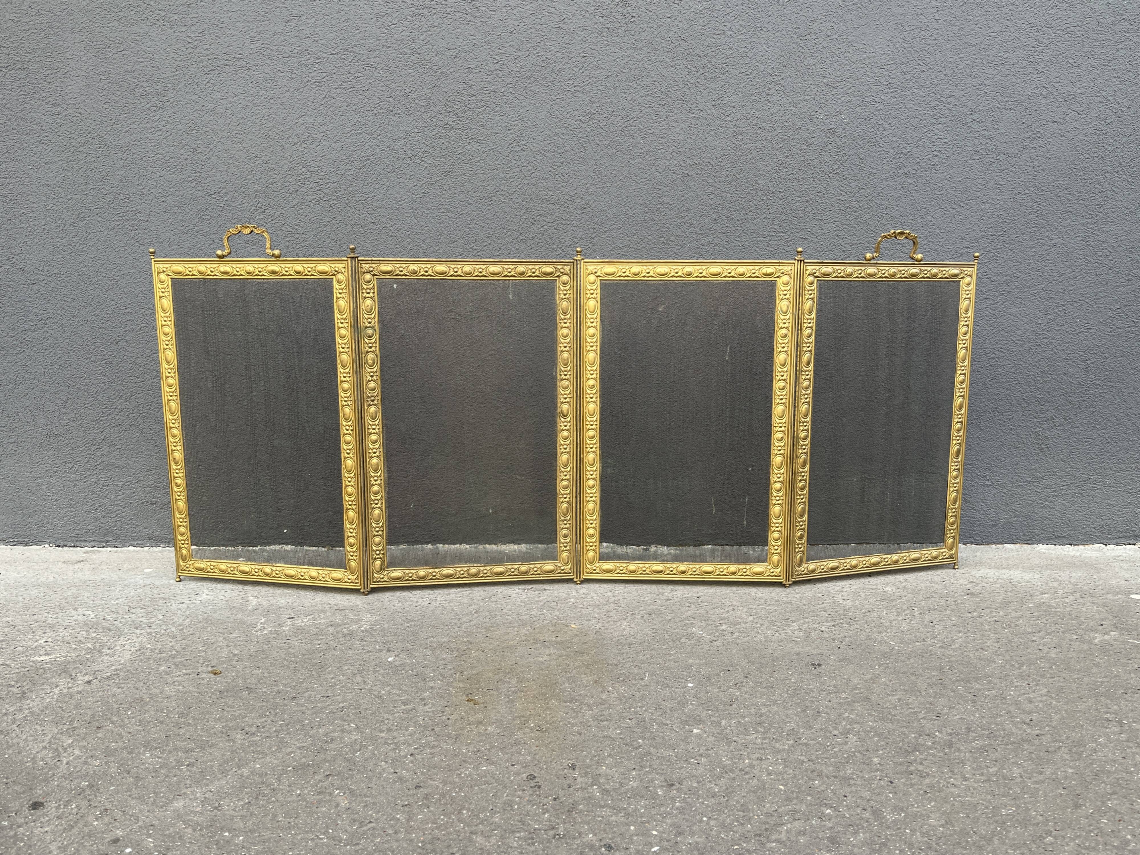 Antique 19th century fireplace screen, Bouhon Frères spark arrester
