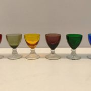 Set of 6 vintage multicoloured liqueur glasses (1960s/70s)