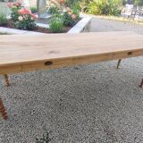 Table de drapier en chêne massif doré 230x73cm deux tiroirs