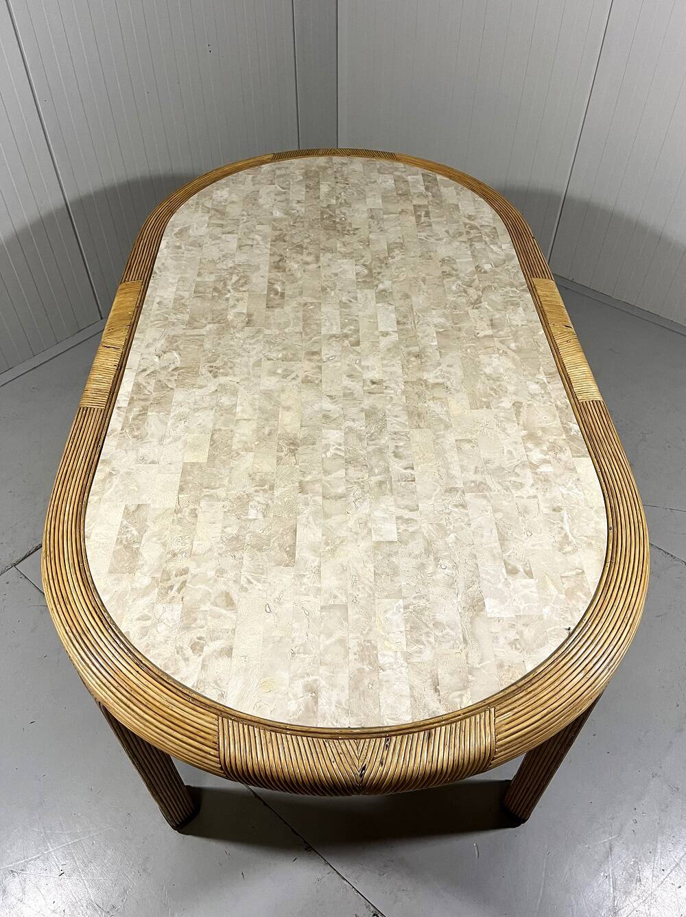 Table à manger en rotin et travertin Vivai del Sud, Italie, années 1960.