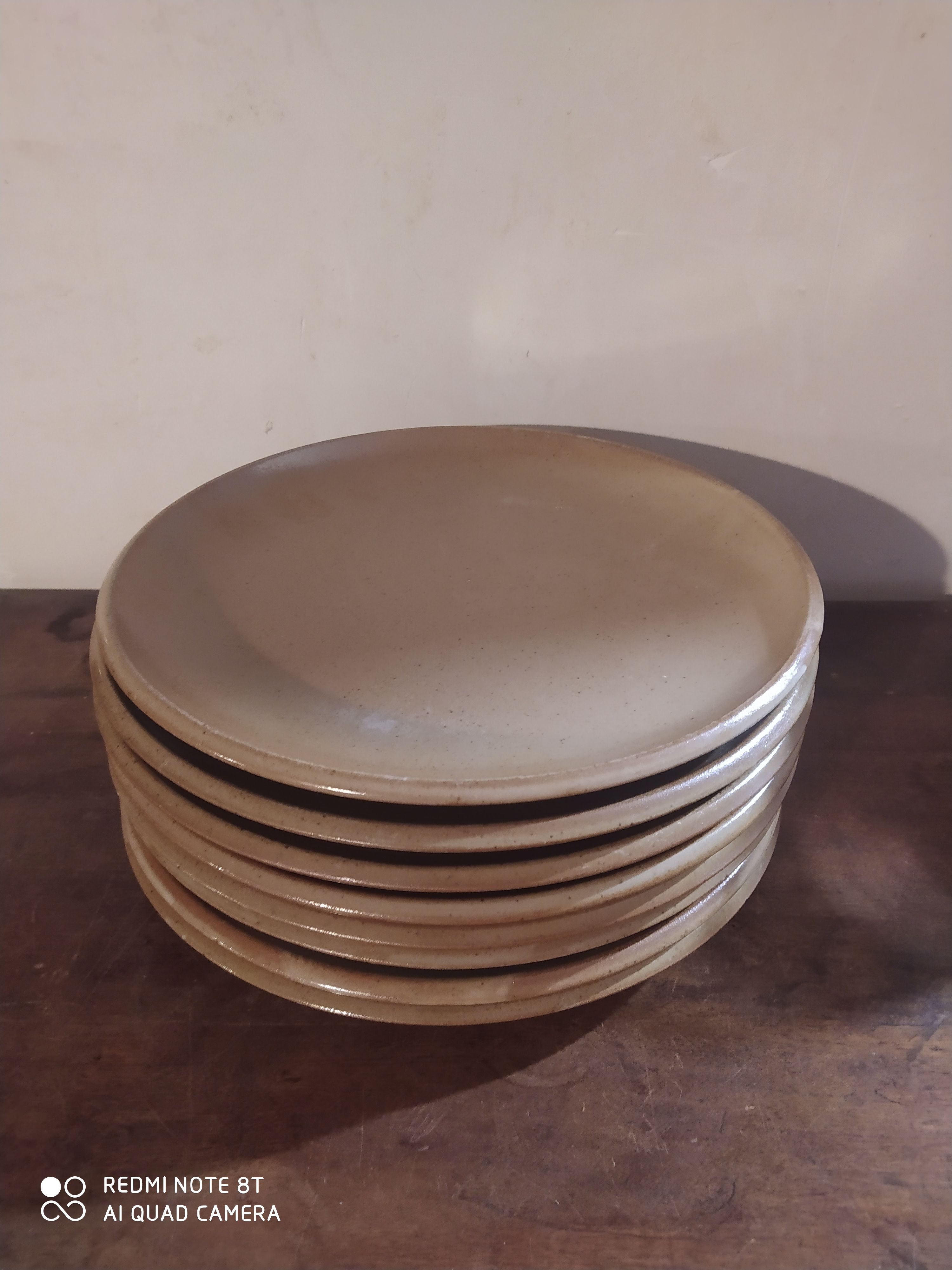 Set of 8 plates in Sandstone from Brenne France