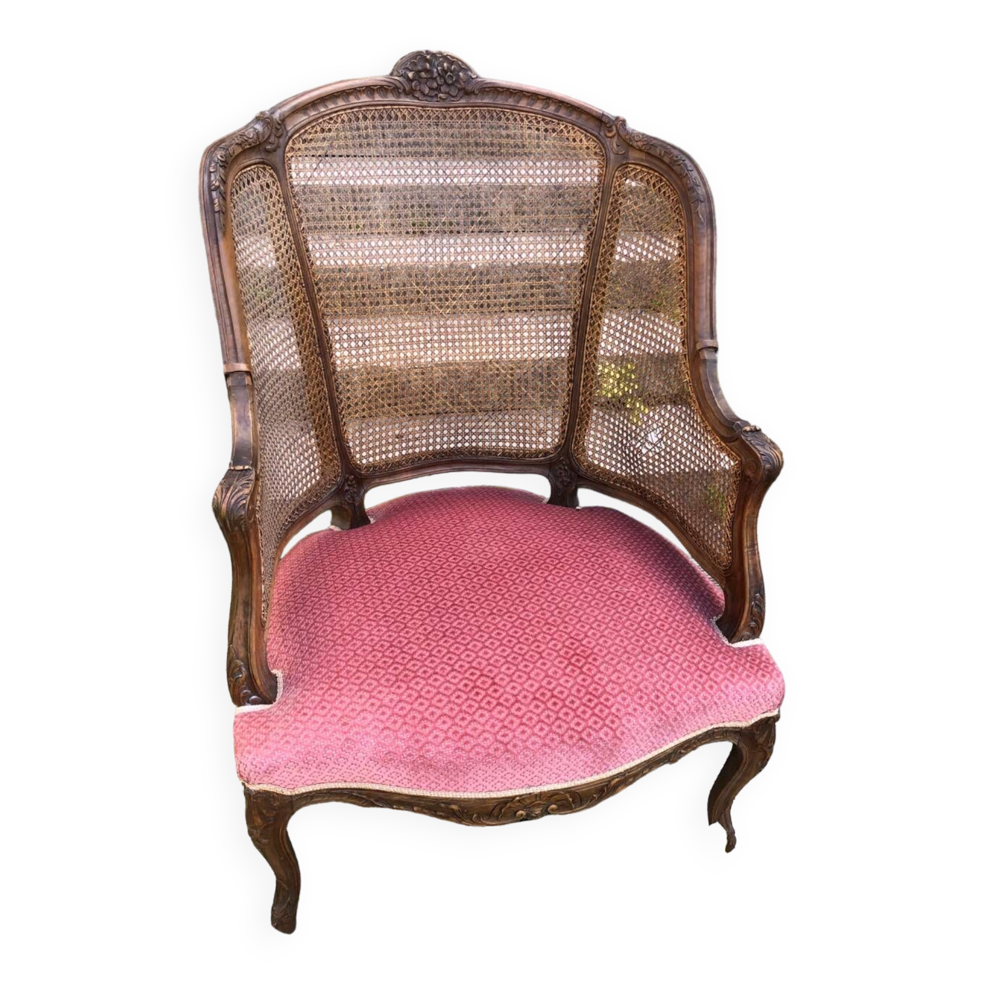 Louis XV style walnut and cane armchair