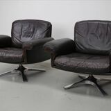 Pair of Vintage De Sede DS-31 Swivel Armchairs in Brown Leather