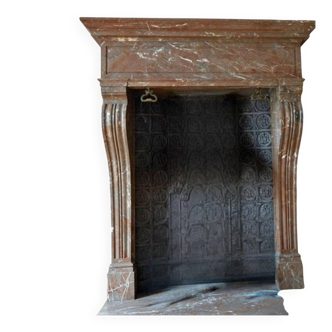 Impressive Napoleon III fireplace in Rance marble, around 1880.