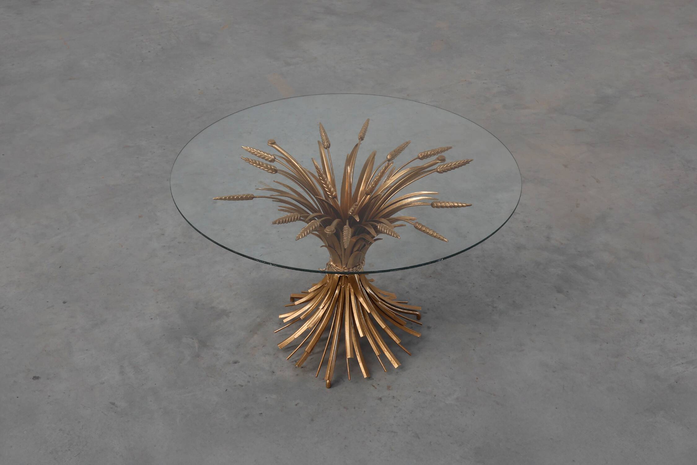 Hollywood regency gilt sheaf of wheat side table “coco chanel”, Italy 1960s
