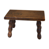 Old wooden stool, worked, turned foot, handcrafted