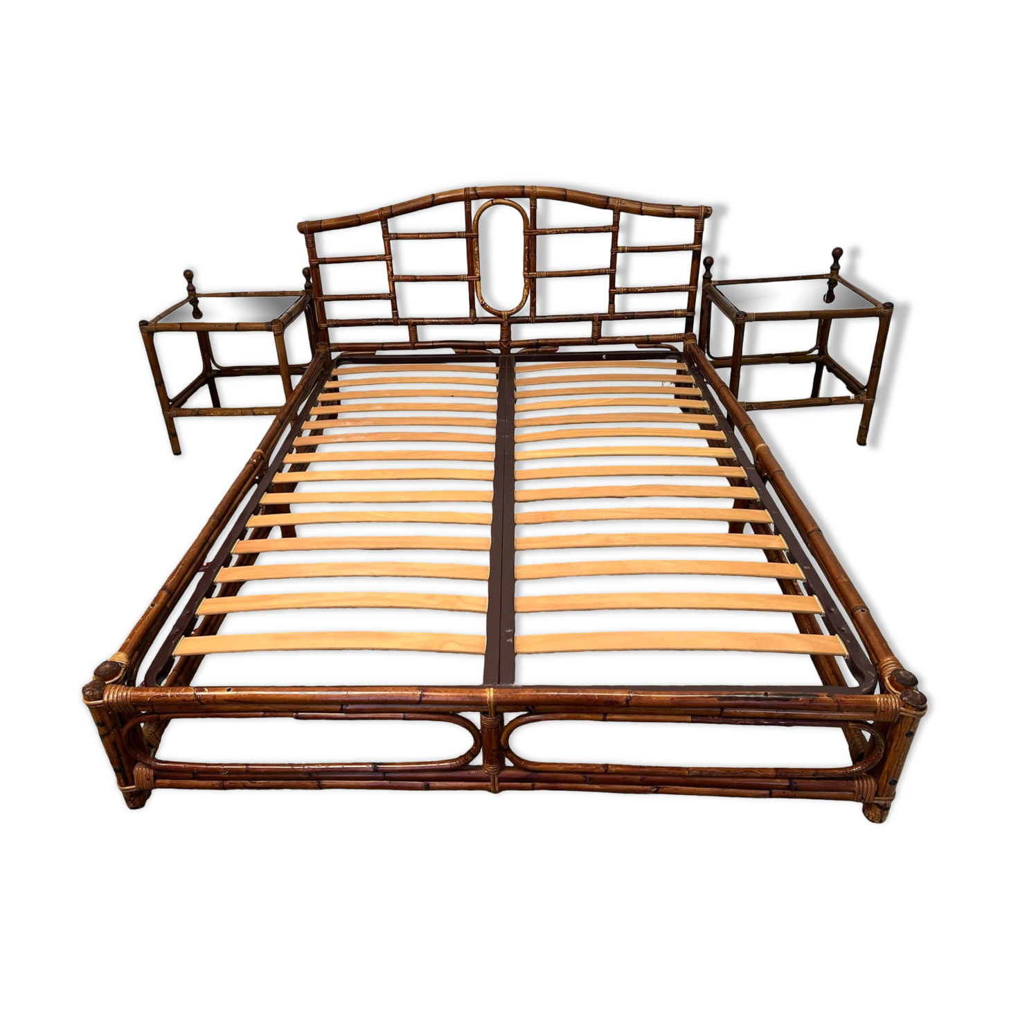 1970s vintage rattan bed