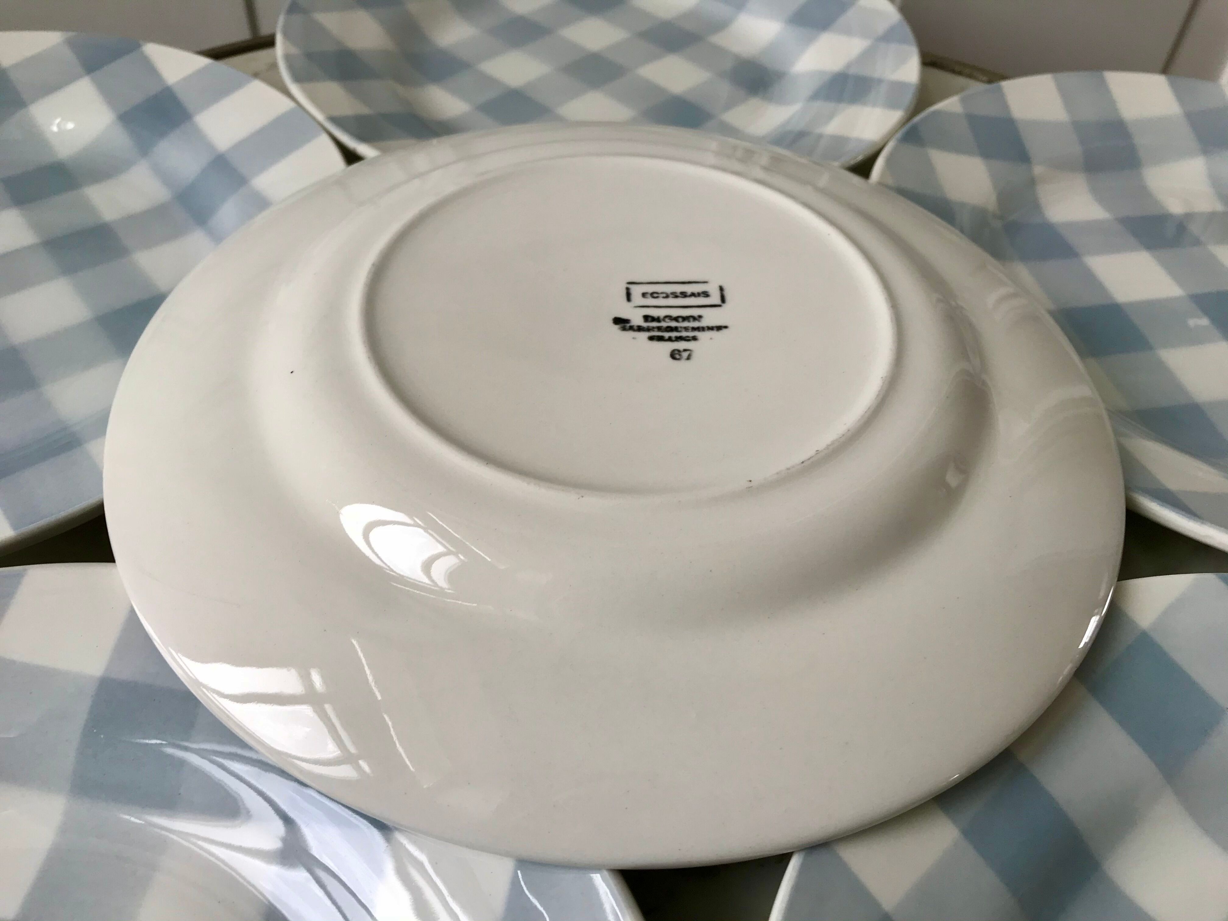 Set of 6 flat plates digoin sarreguemines model "scottish" sky blue 40s-50s