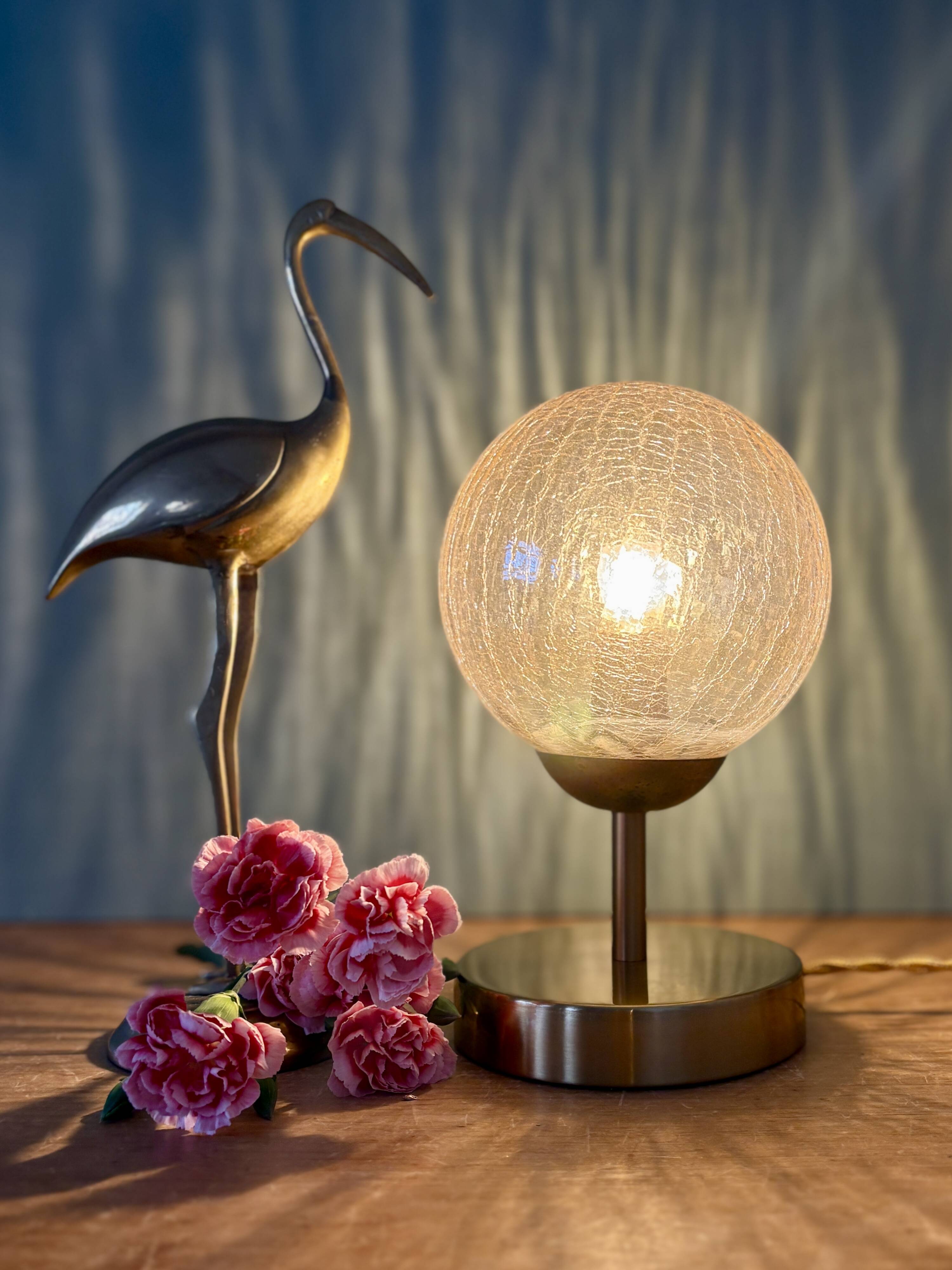 Vintage globe table lamp in amber glass