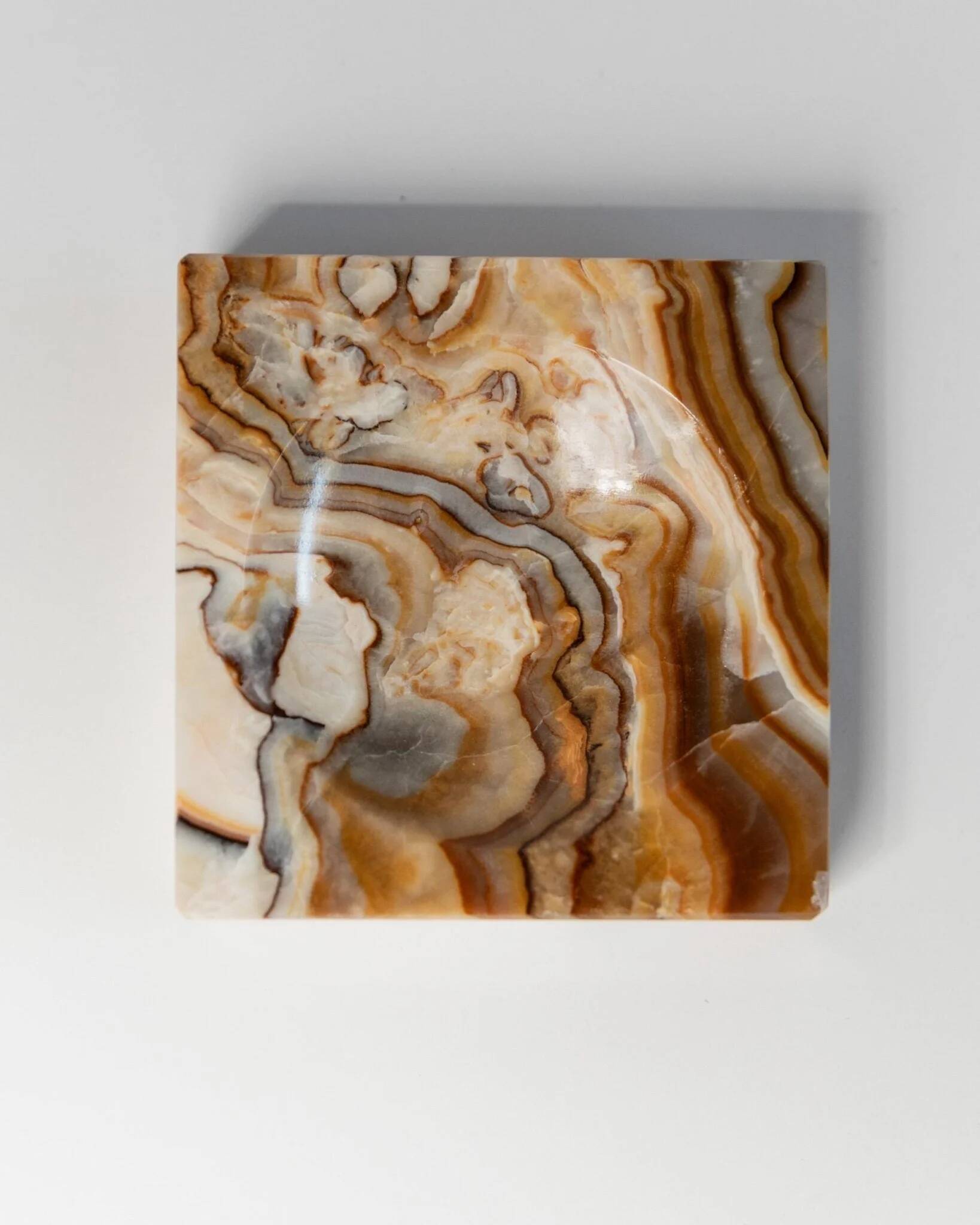 Beige-Black-Brown Marble Ashtray, Italian 1970s Design, Heavy Sculptural Table Decor