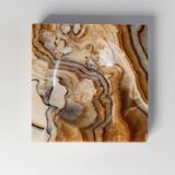 Beige-Black-Brown Marble Ashtray, Italian 1970s Design, Heavy Sculptural Table Decor