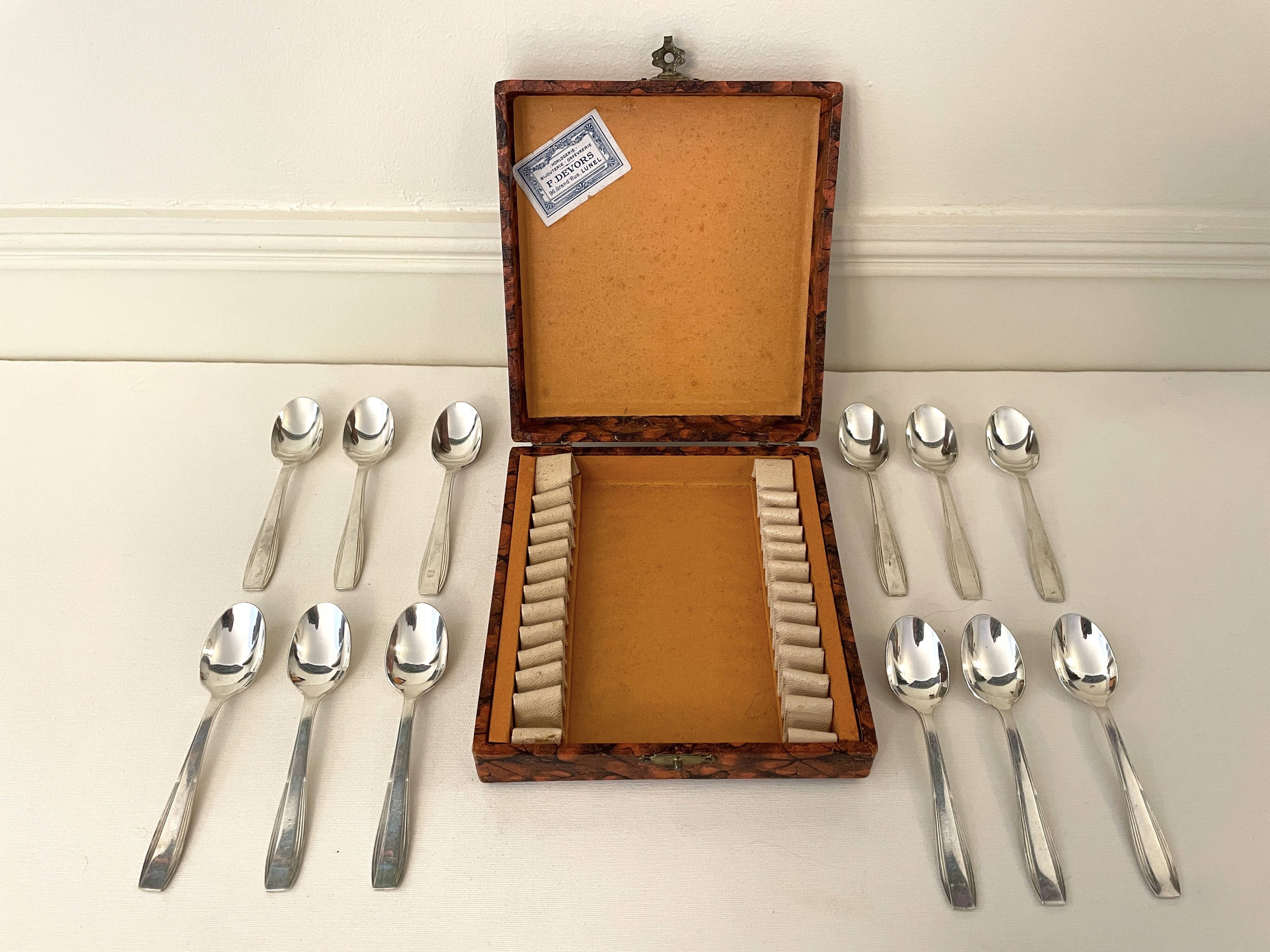 12 small antique silver-plated metal spoons by Christofle - Art Deco