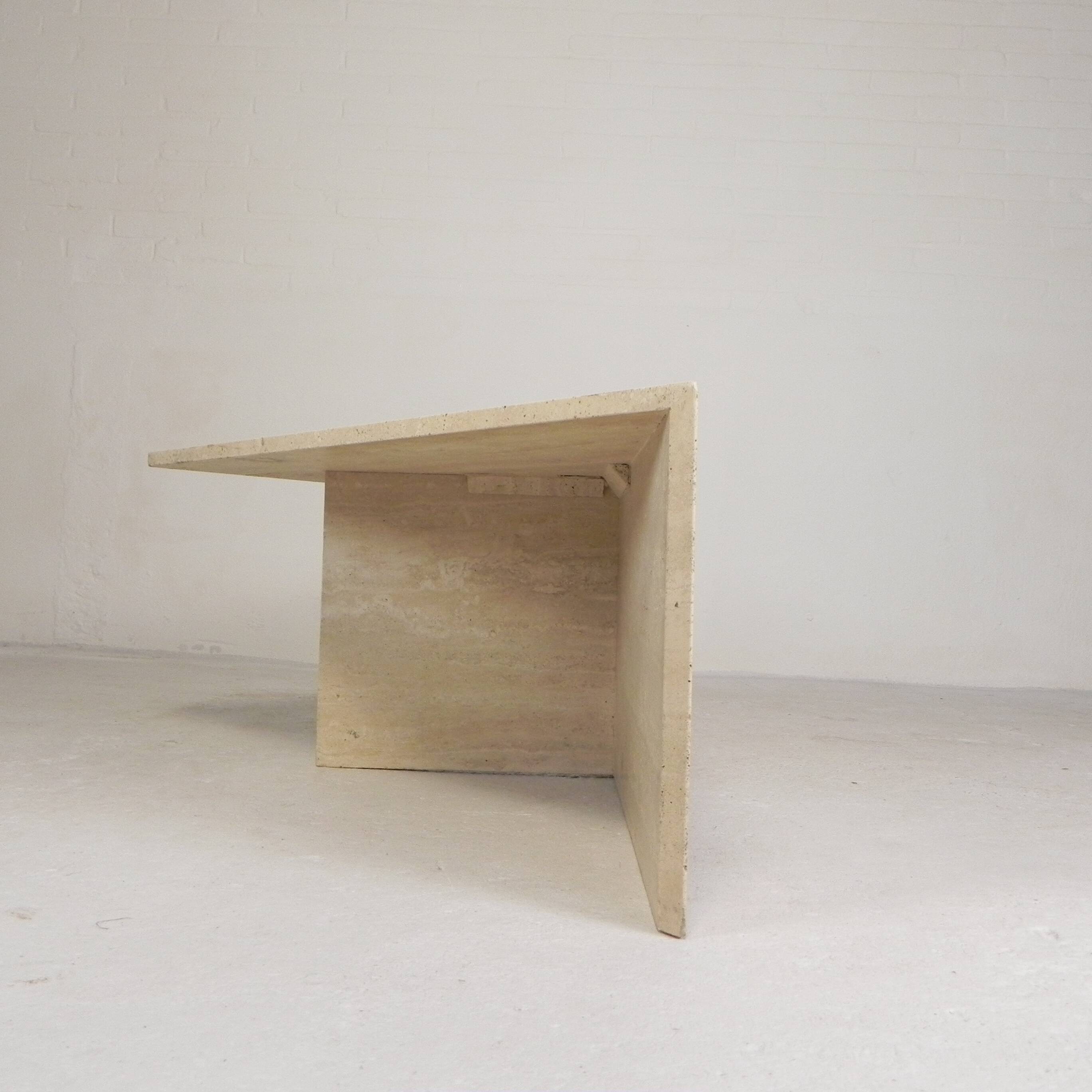 Mid-Century travertine coffee table with a triangular top, 1970s.