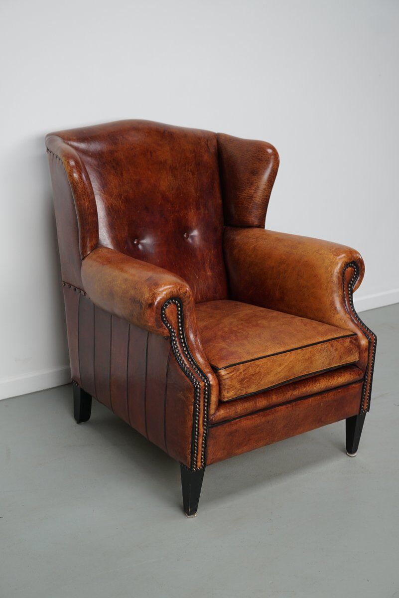 Vintage Dutch club chair in cognac leather, 1970s