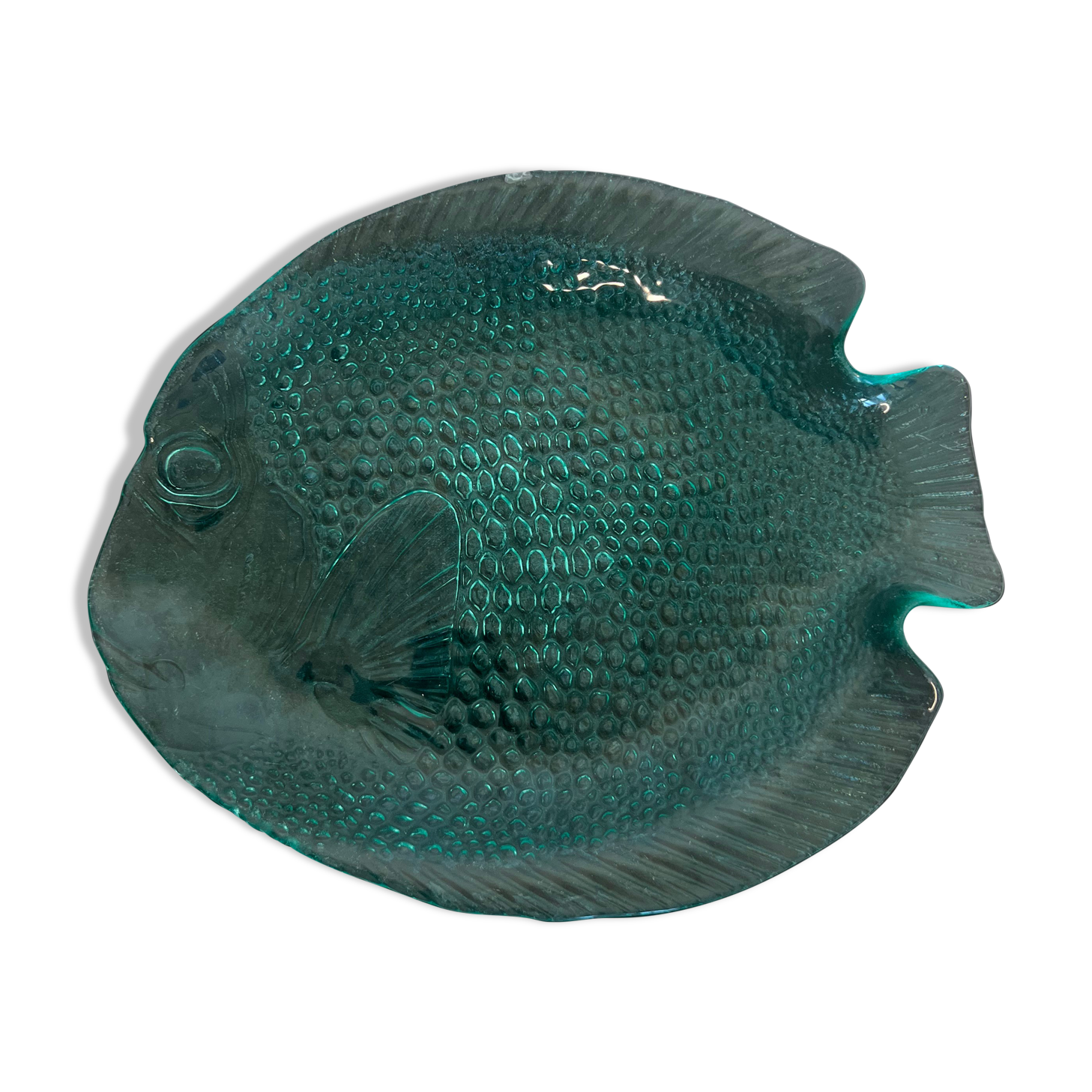 Vintage plate shaped of Arcoroc fish France turquoise