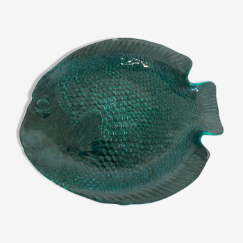 Assiette vintage forme de poisson Arcoroc France turquoise