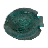 Vintage plate shaped of Arcoroc fish France turquoise
