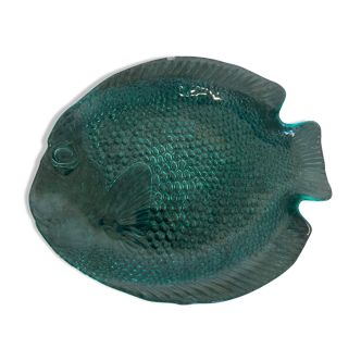Vintage plate shaped of Arcoroc fish France turquoise