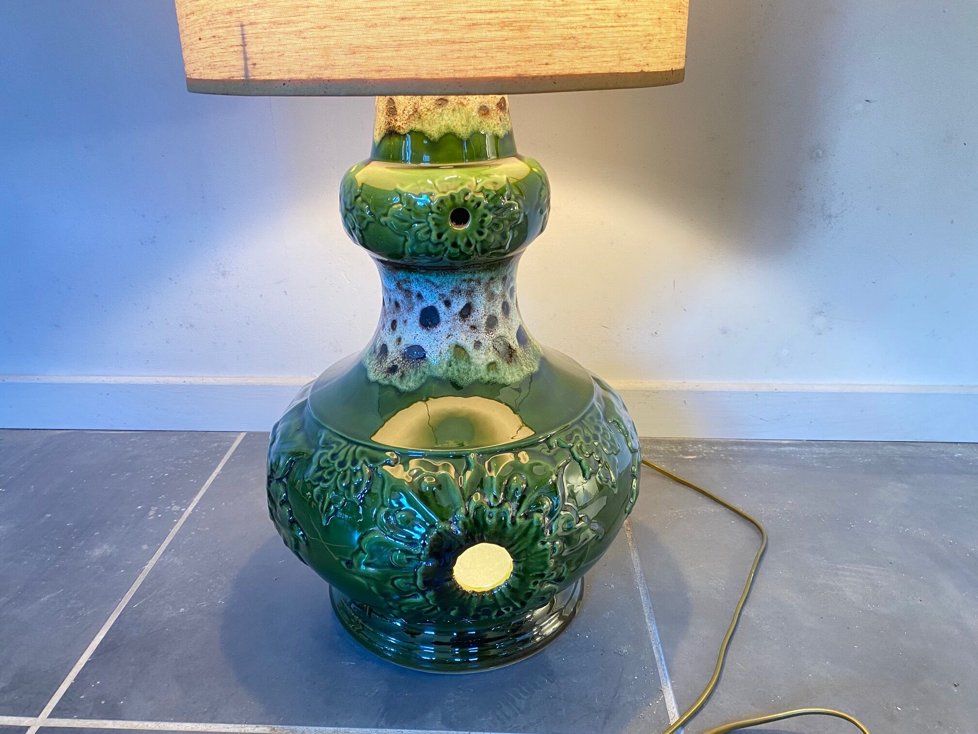 Floor lamp green ceramic double lighting vintage 1970