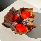 Empty Vallauris pocket in the shape of a leaf, orange and brown iced décor