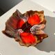 Empty Vallauris pocket in the shape of a leaf, orange and brown iced décor