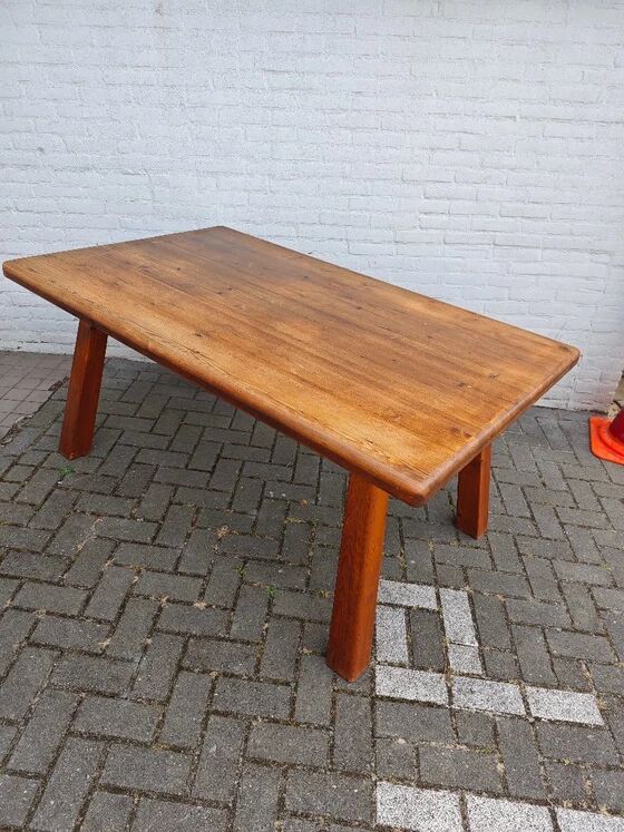Ensemble de salle à manger de 5 chaises et table en bois massif - Style brutalisme, wabi-sabi, japandi