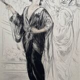 Table Color engraving "L'élégante" by Alméry LOBEL-RICHE (1880-1950)