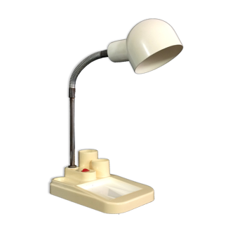 Lampe de bureau flexible blanche avec porte crayon. Lampe de bureau Scandinave. Année 70
