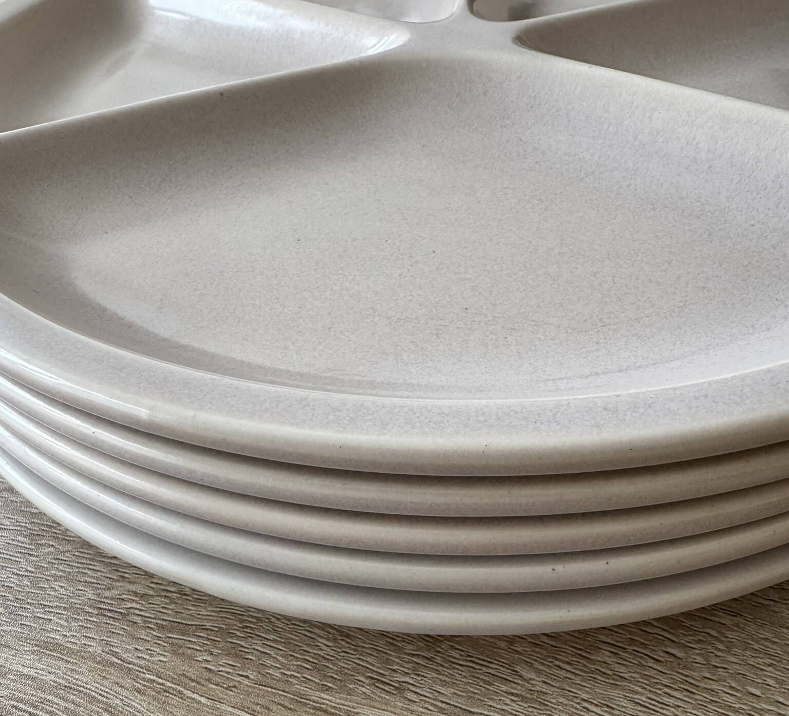 5 vintage beige fondue plates Le Creuset