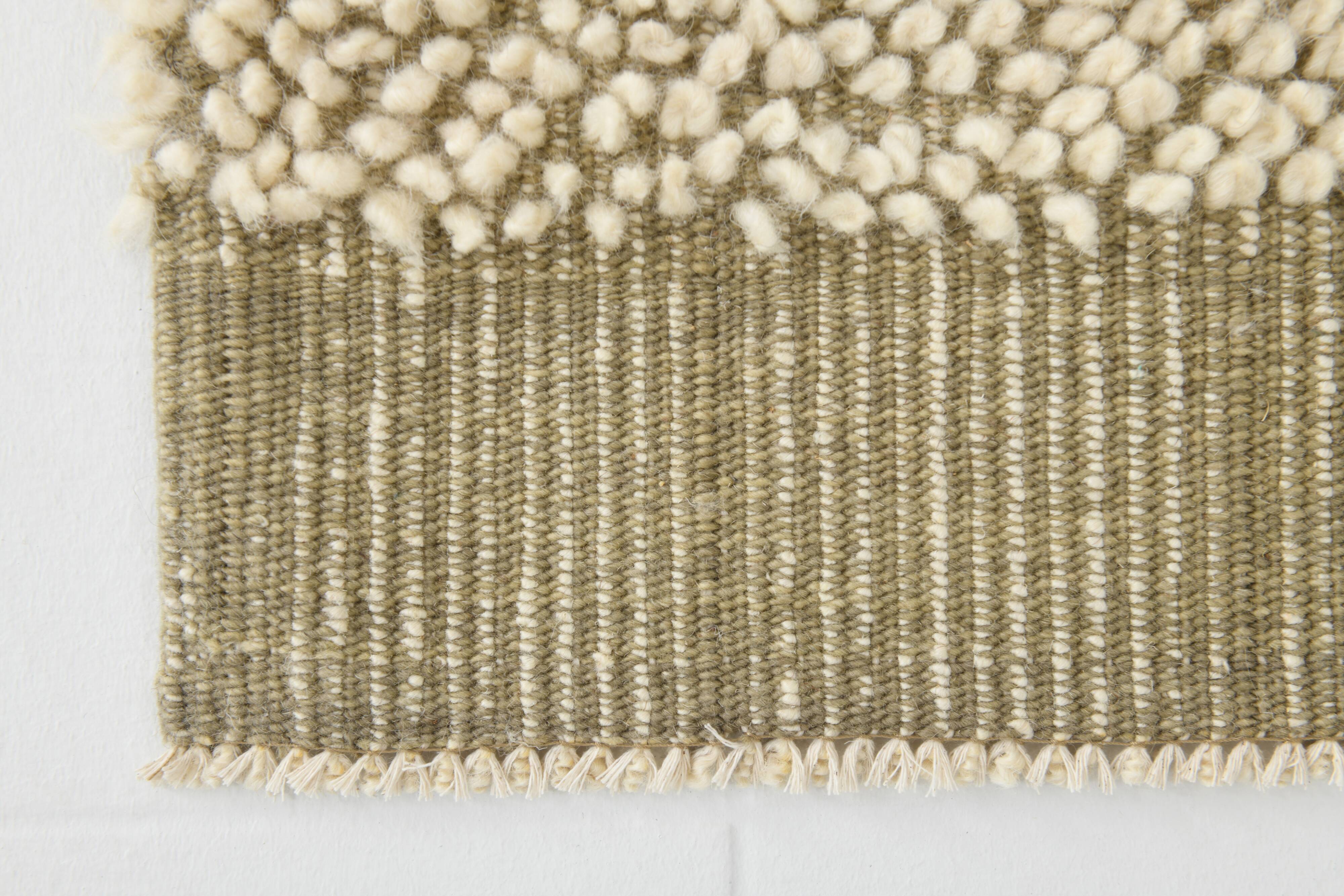 4x7 Army Green & Beige Modern Kilim Rug, 130x215Cm