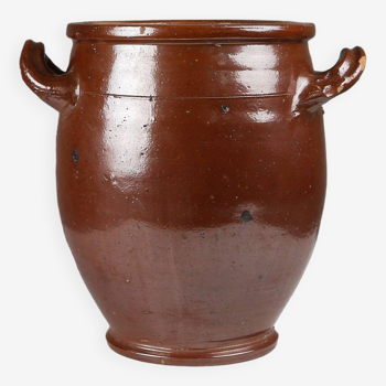 Large antique glazed brown ceramic pot, Belgium, 1800