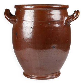 Grand pot antique en céramique brune émaillée, Belgique, 1800