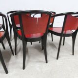 Set of 6 Baumann Diese model armchairs, Pagnon Pelhaître design, Wenge and red color